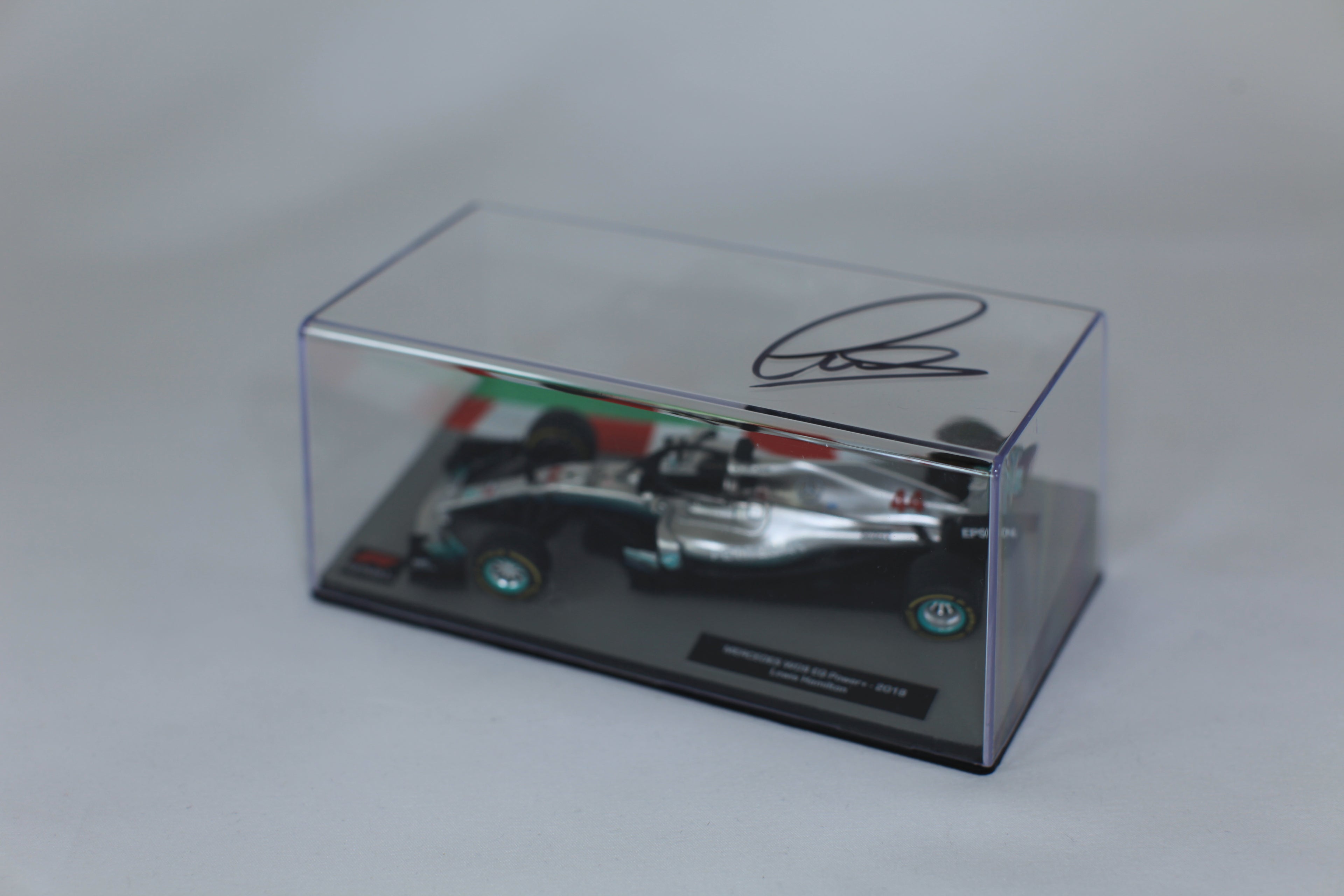 Miniature car signed by Lewis Hamilton, Mercedes Formula 1 2018, 1/43 scale