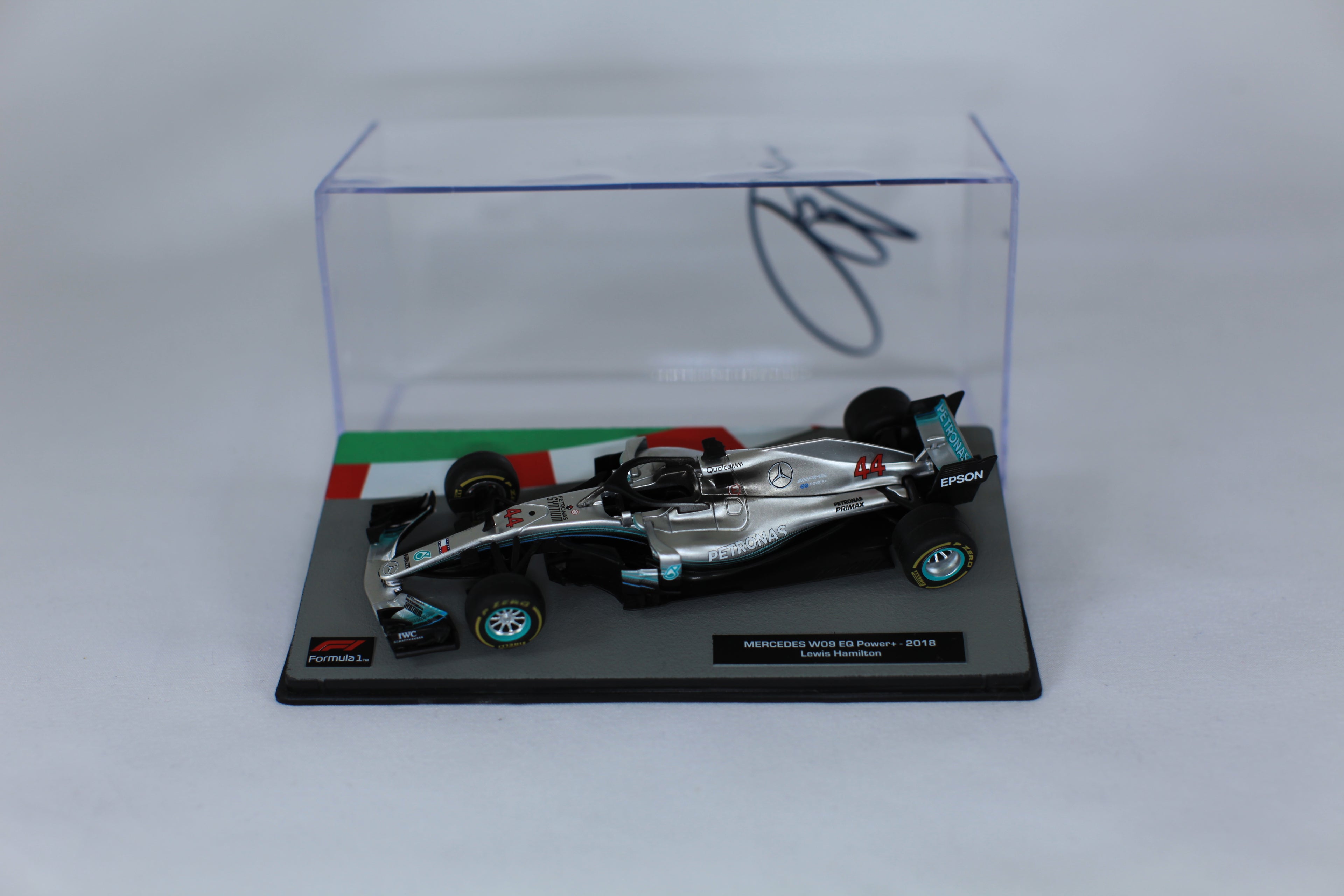 Miniature car signed by Lewis Hamilton, Mercedes Formula 1 2018, 1/43 scale