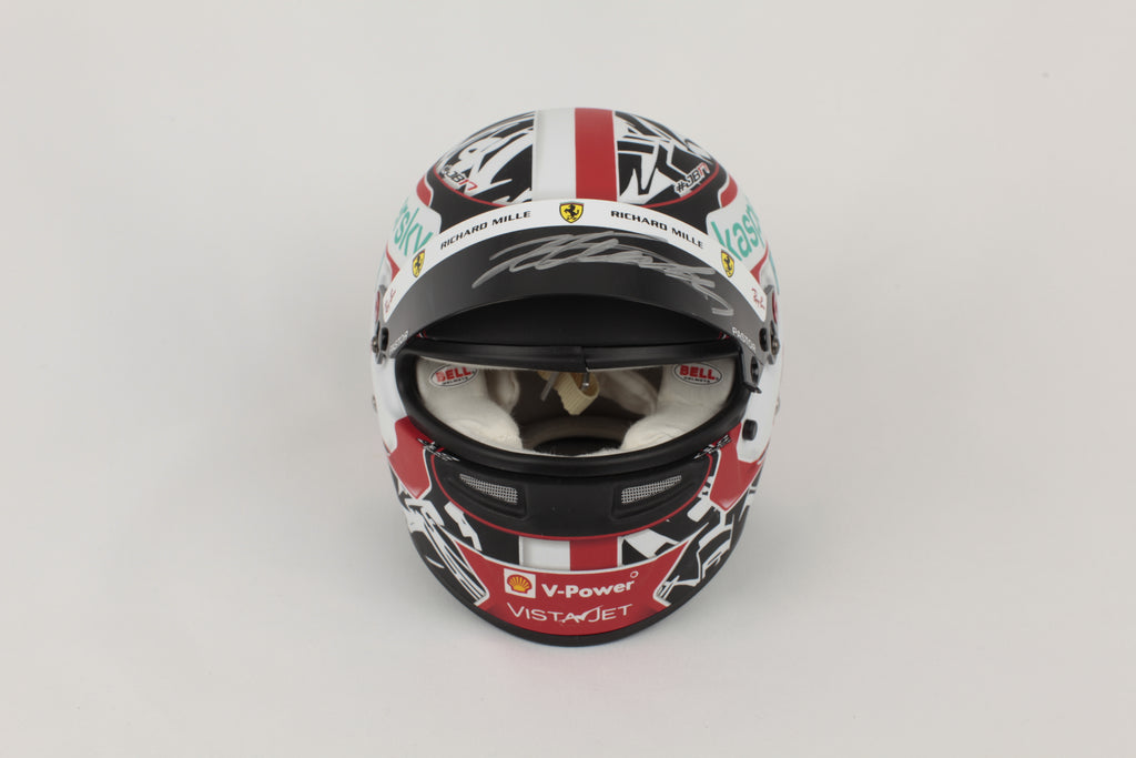 Vue dessus casque Bell Charles Leclerc 2021 détail peinture rouge blanc noir
