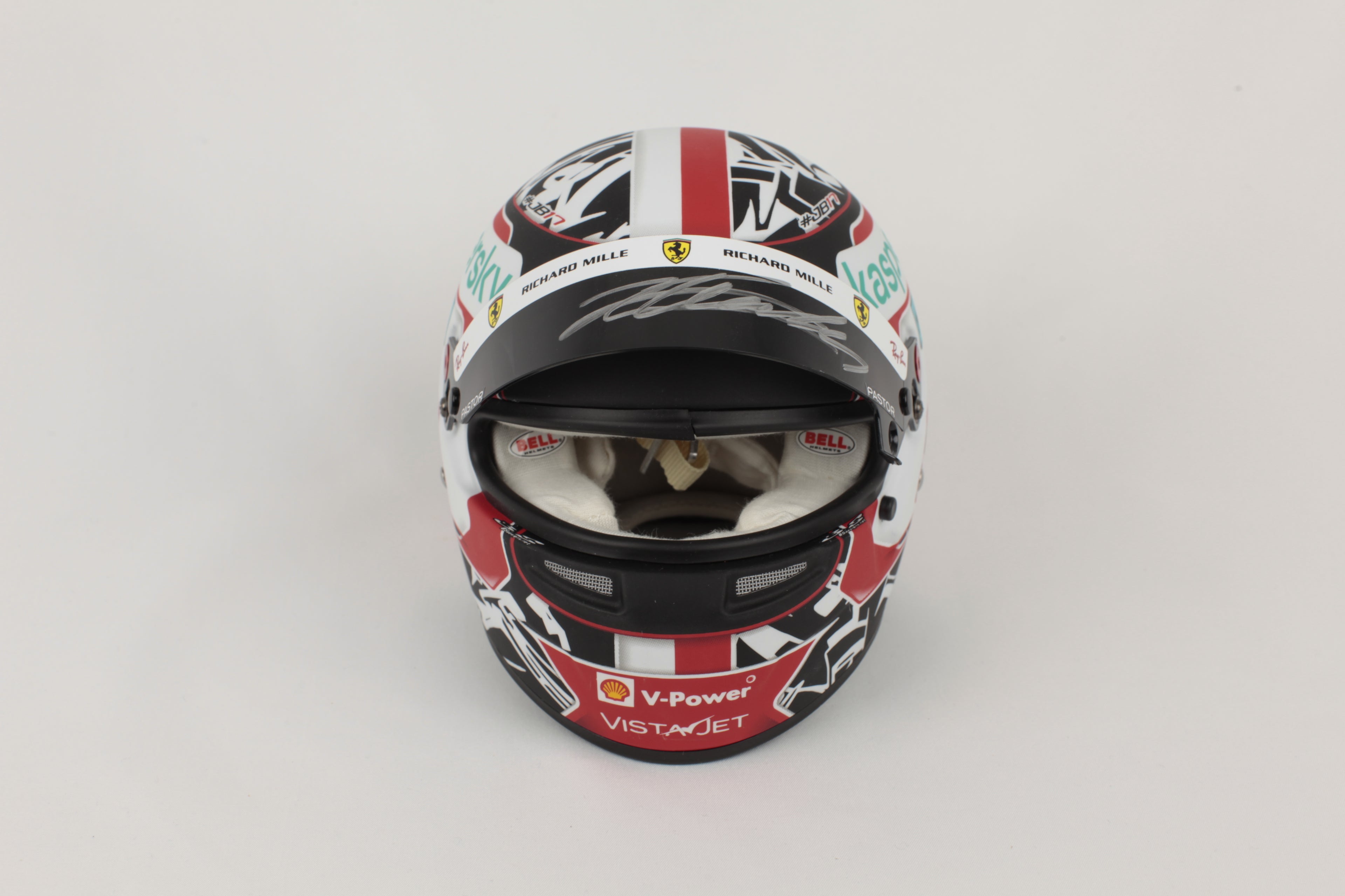 Vue dessus casque Bell Charles Leclerc 2021 détail peinture rouge blanc noir