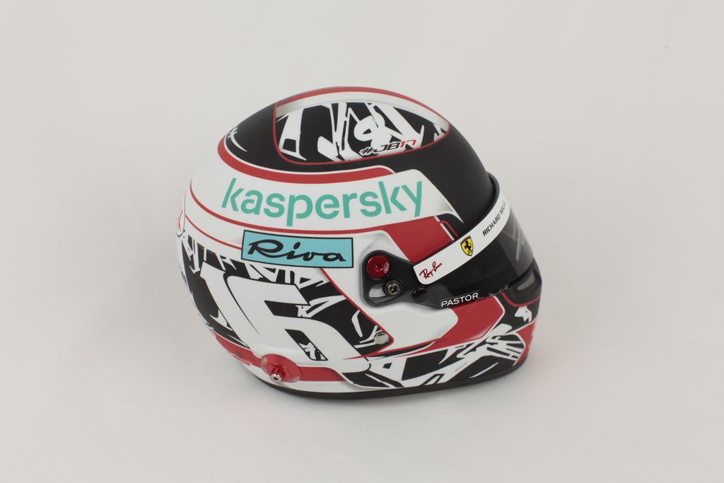 Profil droit casque Bell Charles Leclerc 2021 logos sponsors Ferrari Mission Winnow