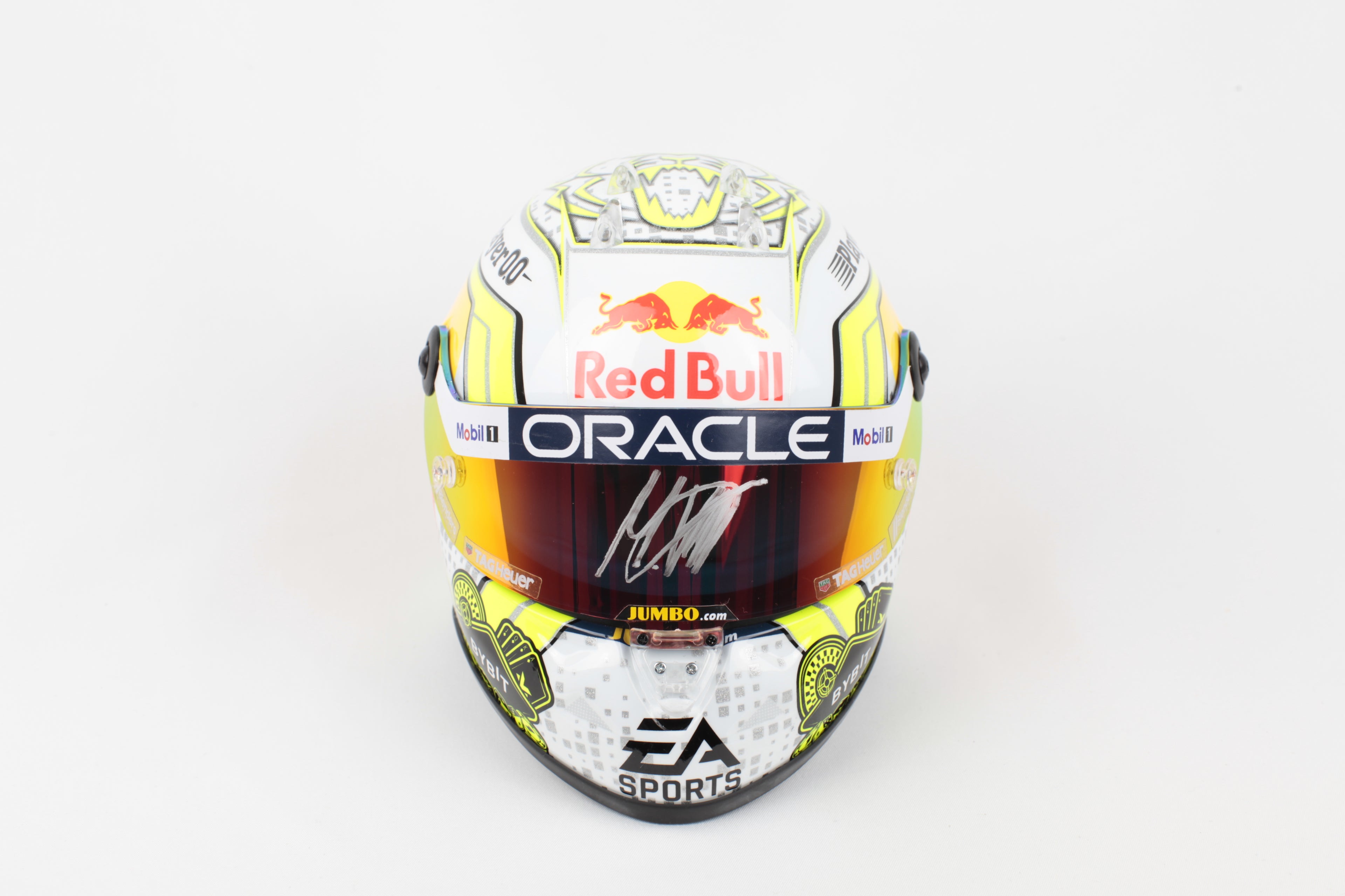 Signature Max Verstappen au centre de la visière casque F1 Las Vegas 2023