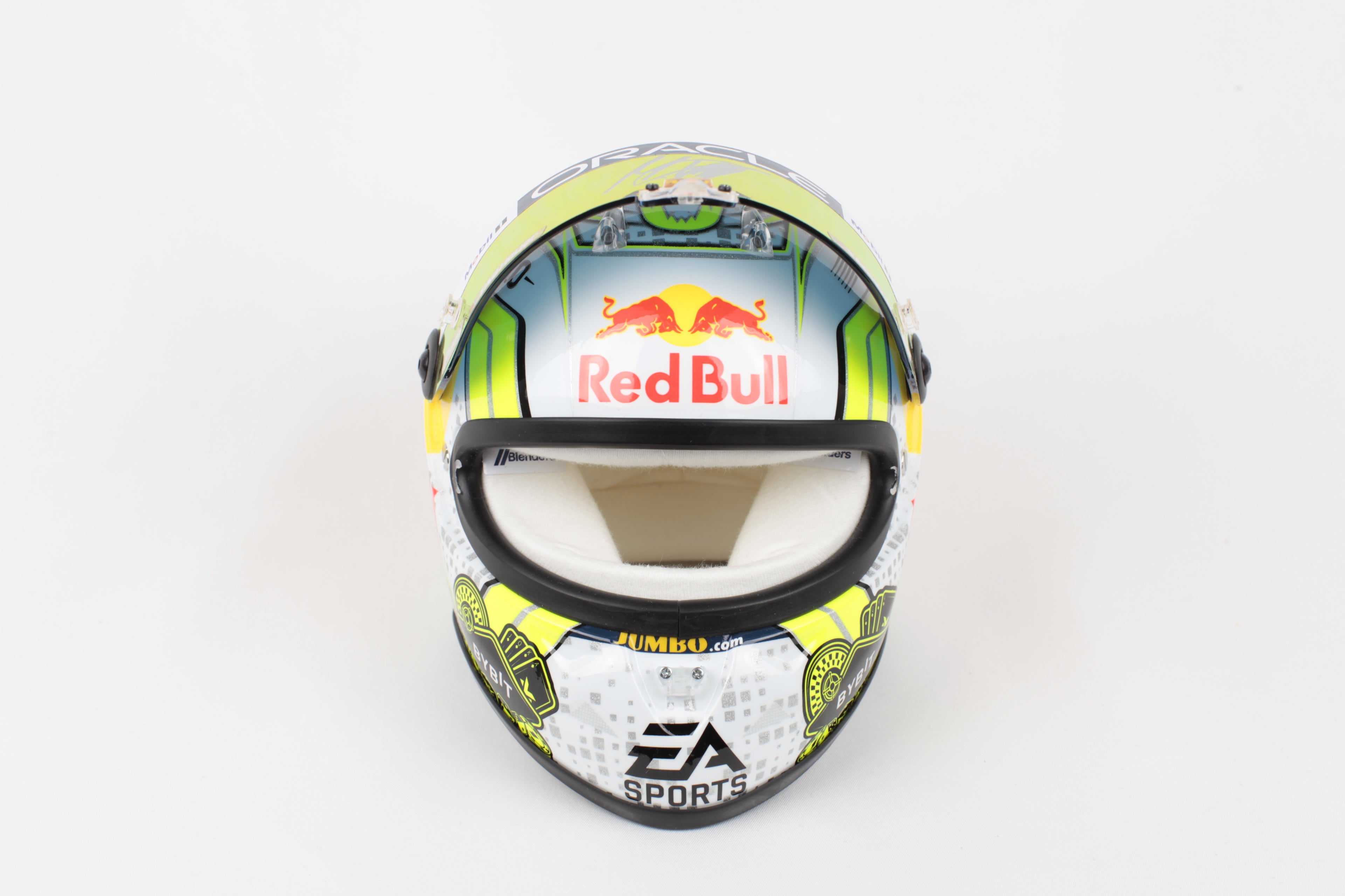 Signature Max Verstappen au centre de la visière ouverte casque F1 Las Vegas 2023