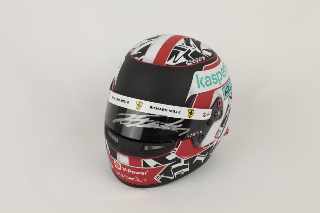 Autographe Charles Leclerc marqueur argenté visière casque Bell Ferrari 2021 authentique