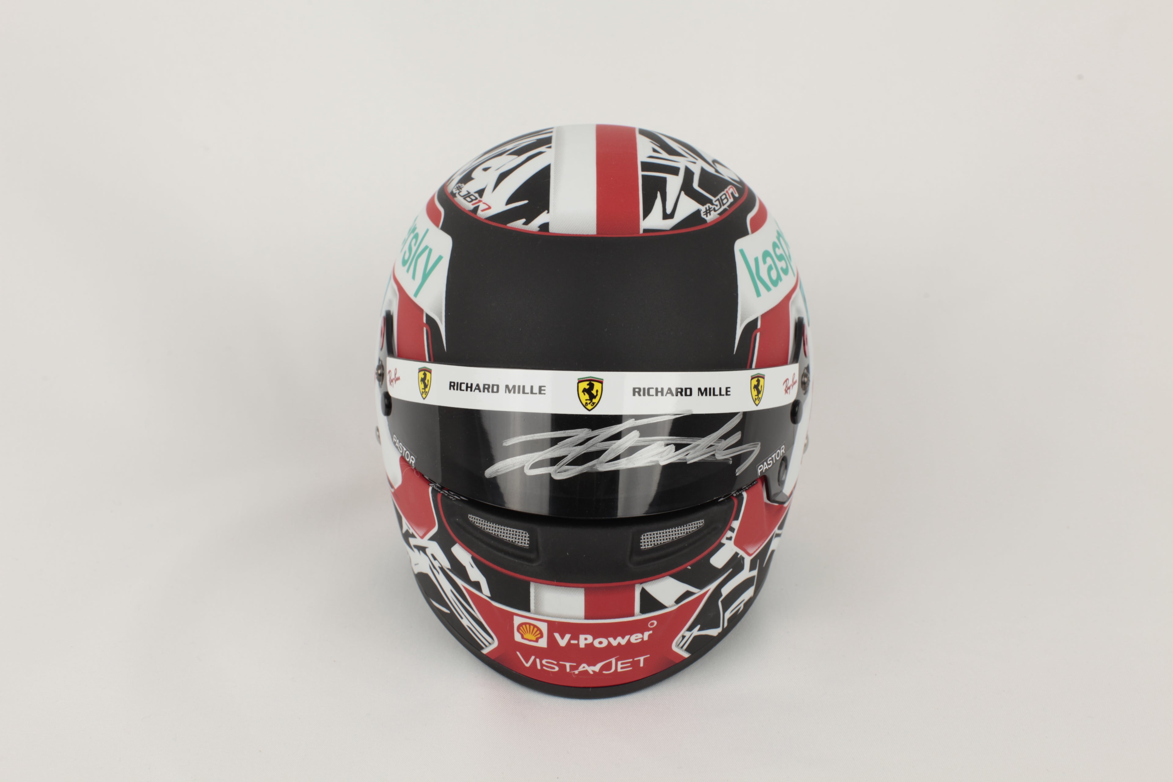 Close-up visière casque Bell Leclerc 2021 signature argentée détail tracé